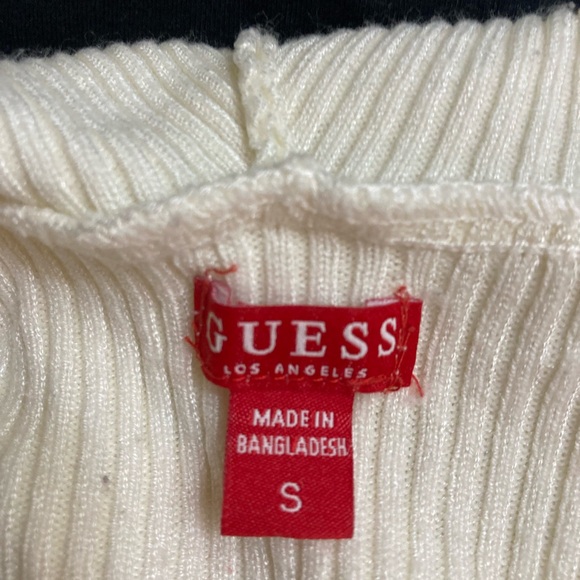 Guess Size S White with Black Zip Up Hooded Long Sleeve Sweater - Picture 10 of 10